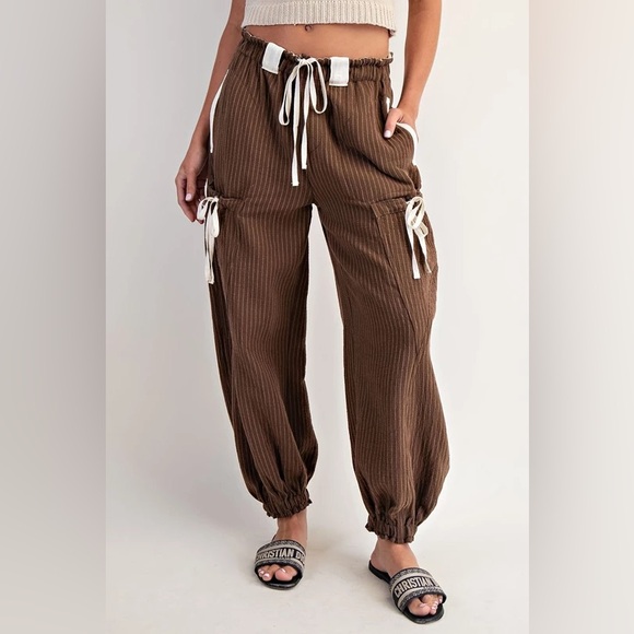 #490 City Girl Striped Pants - Chocolate - Picture 1 of 7